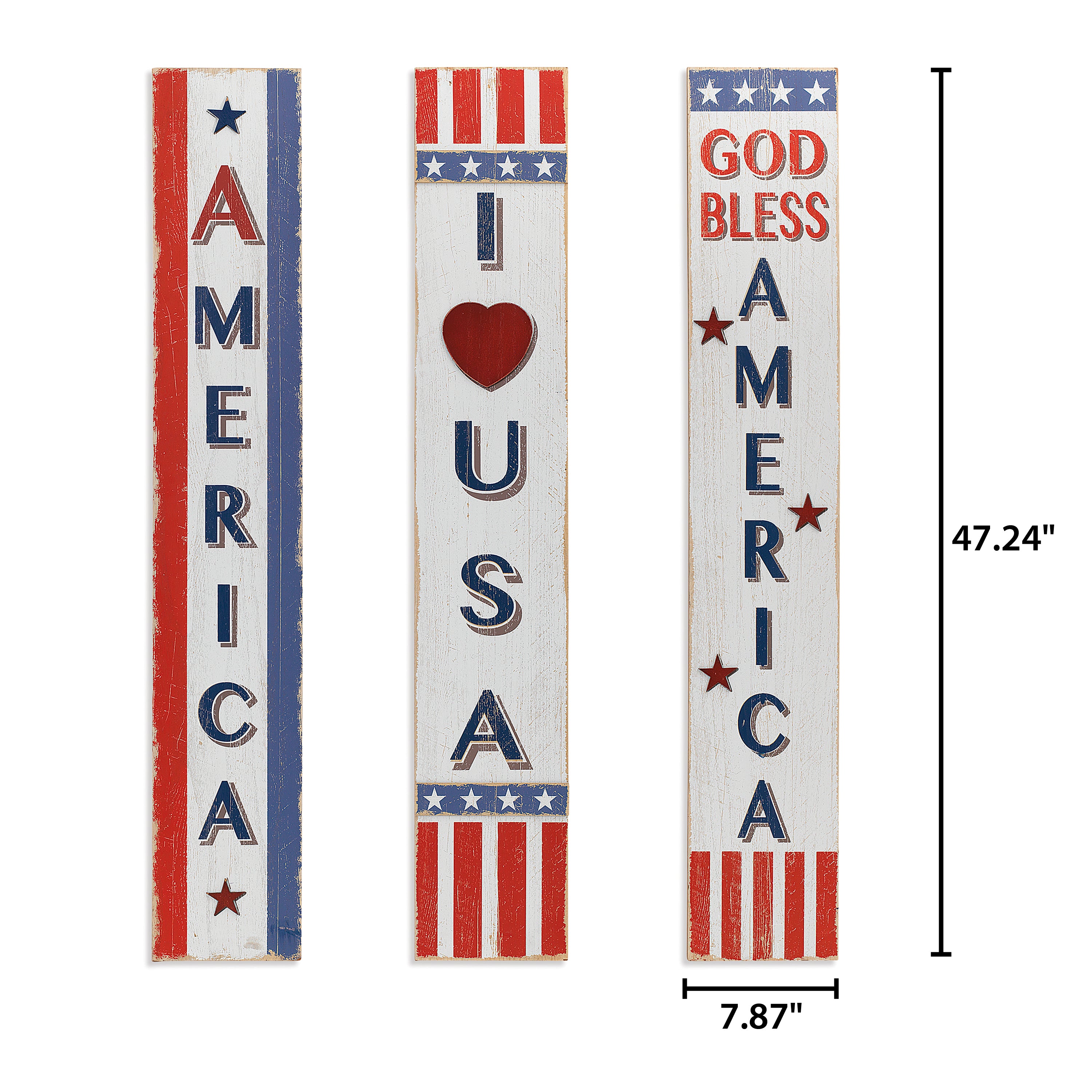 47.2 Inch Tall Wood Americana Decor Set of 3